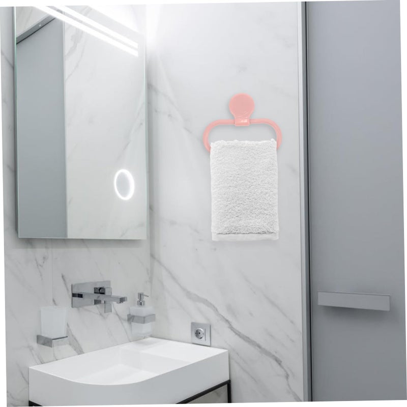 TOPBATHY Adhesive Hand Towel Holder, Pink Hand Rack for Bathroom and Kitchen, Plastic Oval Hanger Ring, No Drilling Required Space-Saving Design - Image 2